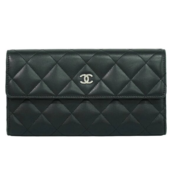 CHANEL CC Matelasse Leather Long Wallet Black Silver - Picture 1 of 10